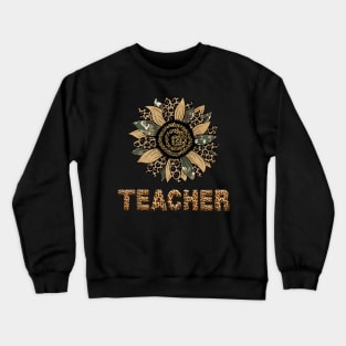 Cute Sunflower Leopard Teacher Tee Back To School Crewneck Sweatshirt